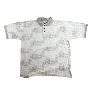 AFTCO Bluewater Polo Shirt Mens Large Beige Fish Print Short Sleeve 100% Cotton